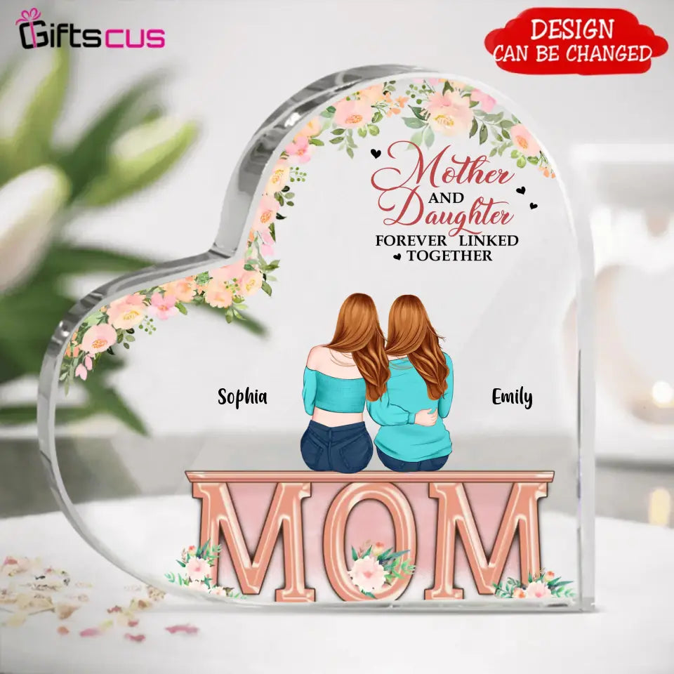 Mother & Daughters Best Friends Forever Personalized Heart Shaped Acrylic Plaque Gift For Mom