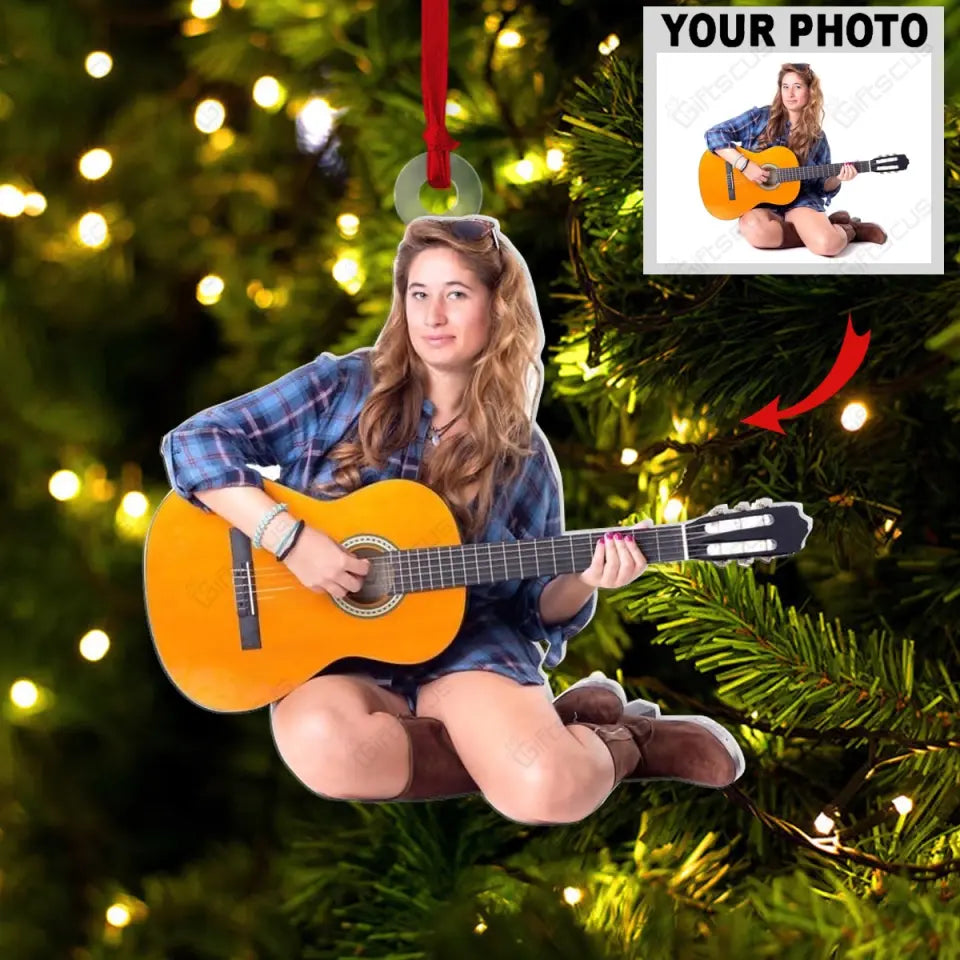 Customized Your Photo Ornament - Personalized Photo Upload Acrylic Ornament, Christmas Gifts for Friends, sisters, Gifts For Couples,  Guitar Lovers