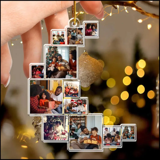 Christmas Upload Family Photo Moon Shaped Acrylic Ornament
