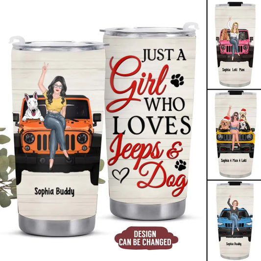 Just A Girl Who Loves Jeeps And Dogs Personalized Tumbler, Gift for Off-Road Car - Jeep Lover - Jeep Girl