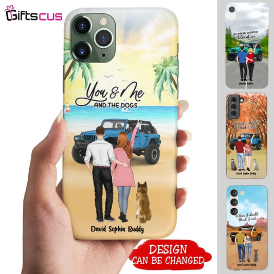Custom Personalized Jeep Couple Phone Case - Couple With Upto 2 Dogs- Gift Idea For Couple/ Dog Lover - Case For iPhone And Samsung