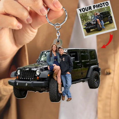 Customized Your Photo - Personalized Photo Upload Acrylic Keychain - Gift For Couple , Jeep Lover