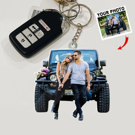 Customized Your Photo - Personalized Photo Upload Acrylic Keychain - Gift For Couple , Jeep Lover