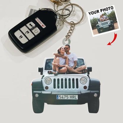 Customized Your Photo - Personalized Photo Upload Acrylic Keychain - Gift For Couple , Jeep Lover