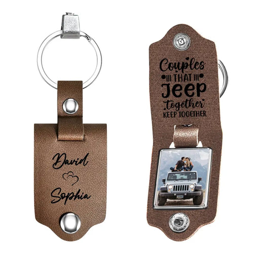 Personalized Photo Upload Gifts Custom Leather Keychain - Gift For Couple , Jeep Lover