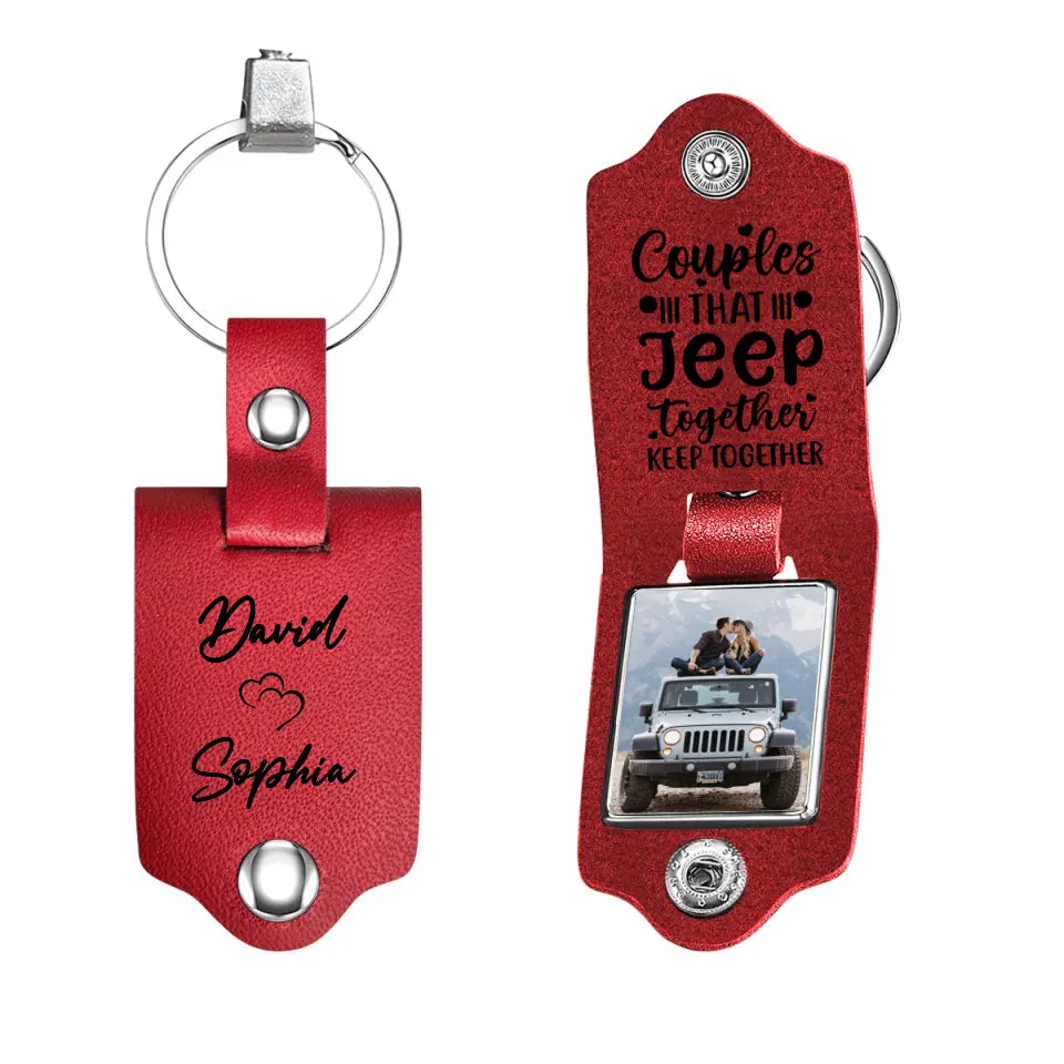 Personalized Photo Upload Gifts Custom Leather Keychain - Gift For Couple , Jeep Lover