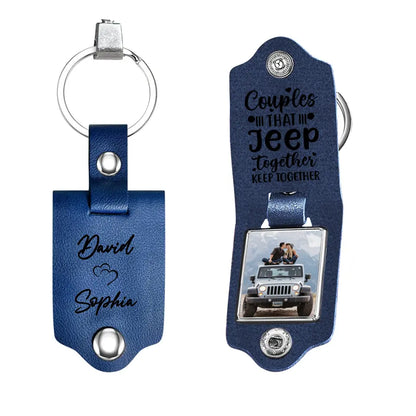 Personalized Photo Upload Gifts Custom Leather Keychain - Gift For Couple , Jeep Lover