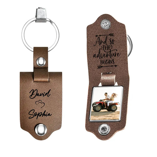Personalized Photo Upload Gifts Custom Leather Keychain -  All-Terrain Vehicle Riding Partners, Gift for ATV Quad Bike Lovers