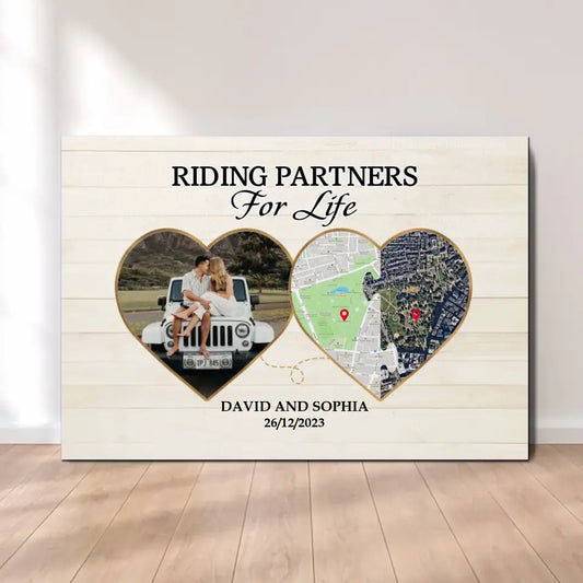 Personalized Photo Upload Gifts Custom Canvas, Riding Partners for life, Map Location, Gifts For Jeep Lovers.