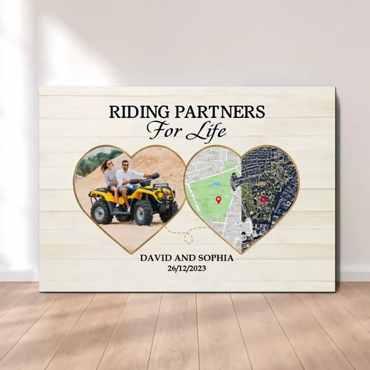 Personalized Photo Upload Gifts Custom Canvas, Riding Partners for life, Map Location, Gift for ATV Quad Bike Lovers