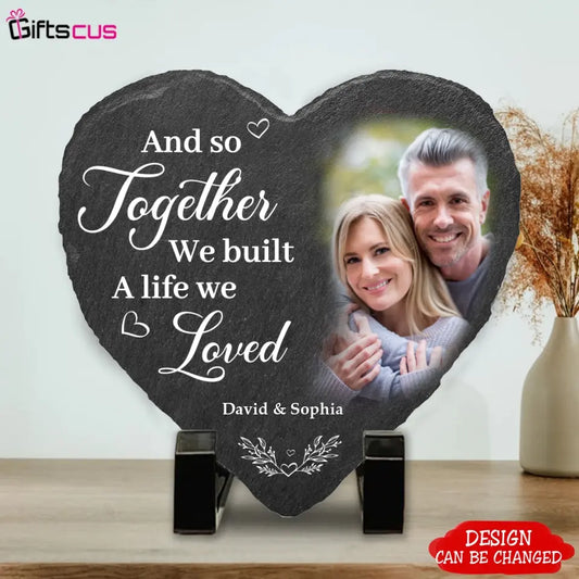 Custom Photo My Favorite Place In All The World Is Next To You - Couple Personalized Custom Heart Shaped Stone With Stand - Gift For Husband Wife, Anniversary