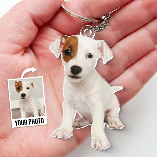 Custom Photo Happiness Is A Warm Puppy - Dog & Cat Personalized Custom Shaped Acrylic Keychain - Gift For Pet Owners, Pet Lovers