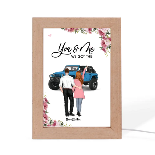 Personalized Gift Custom Photo Frame Lamp, Couple With Upto 2 Dogs - Gift Idea For Couple Jeep Lover