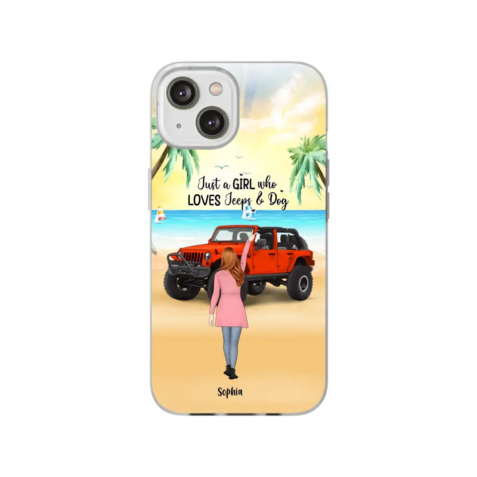 Custom Personalized Christmas Jeep Girl Phone Case - Girl With Upto 3 Dogs - Christmas Gift For Dogs Lover - Case For iPhone And Samsung