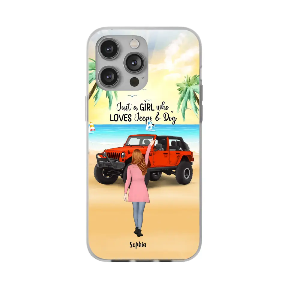 Custom Personalized Christmas Jeep Girl Phone Case - Girl With Upto 3 Dogs - Christmas Gift For Dogs Lover - Case For iPhone And Samsung