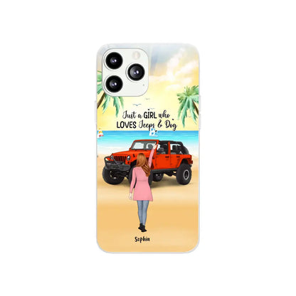 Custom Personalized Christmas Jeep Girl Phone Case - Girl With Upto 3 Dogs - Christmas Gift For Dogs Lover - Case For iPhone And Samsung