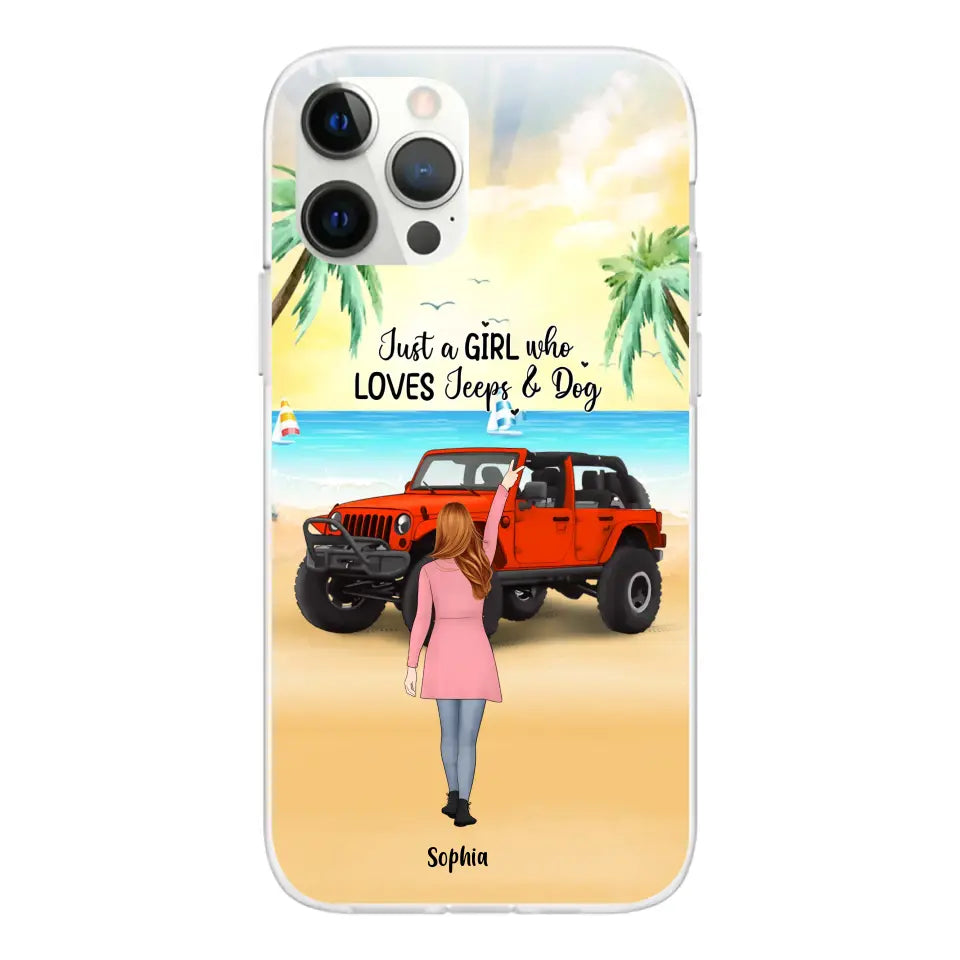 Custom Personalized Christmas Jeep Girl Phone Case - Girl With Upto 3 Dogs - Christmas Gift For Dogs Lover - Case For iPhone And Samsung