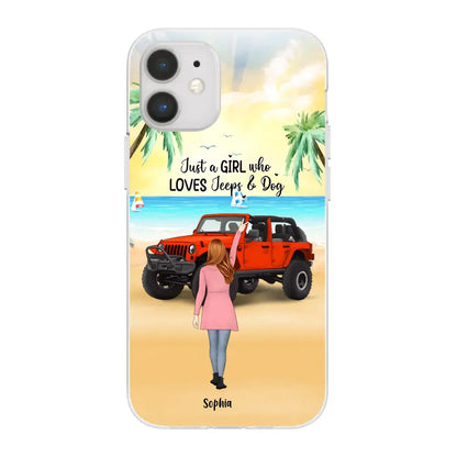 Custom Personalized Christmas Jeep Girl Phone Case - Girl With Upto 3 Dogs - Christmas Gift For Dogs Lover - Case For iPhone And Samsung