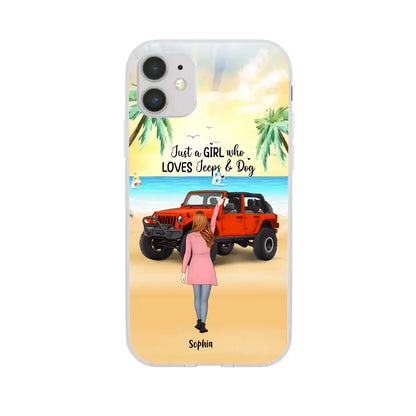 Custom Personalized Christmas Jeep Girl Phone Case - Girl With Upto 3 Dogs - Christmas Gift For Dogs Lover - Case For iPhone And Samsung