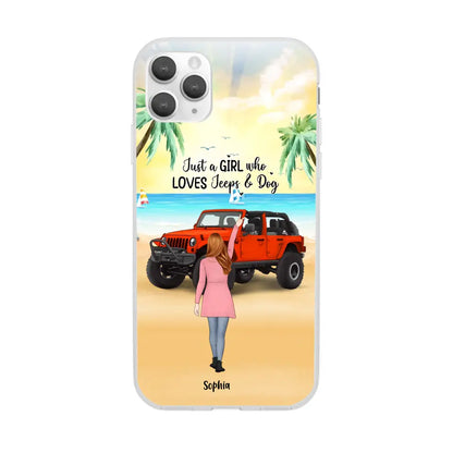 Custom Personalized Christmas Jeep Girl Phone Case - Girl With Upto 3 Dogs - Christmas Gift For Dogs Lover - Case For iPhone And Samsung