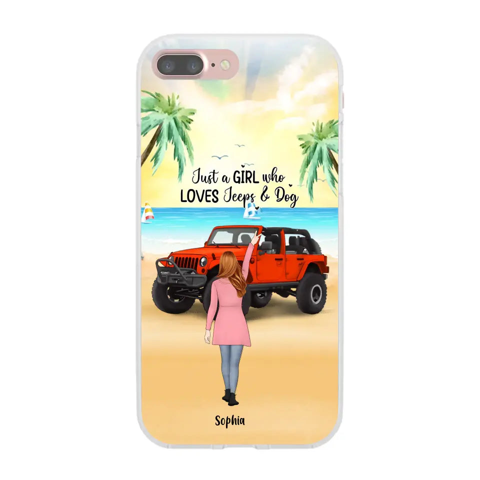 Custom Personalized Christmas Jeep Girl Phone Case - Girl With Upto 3 Dogs - Christmas Gift For Dogs Lover - Case For iPhone And Samsung