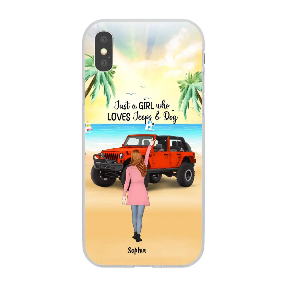 Custom Personalized Christmas Jeep Girl Phone Case - Girl With Upto 3 Dogs - Christmas Gift For Dogs Lover - Case For iPhone And Samsung