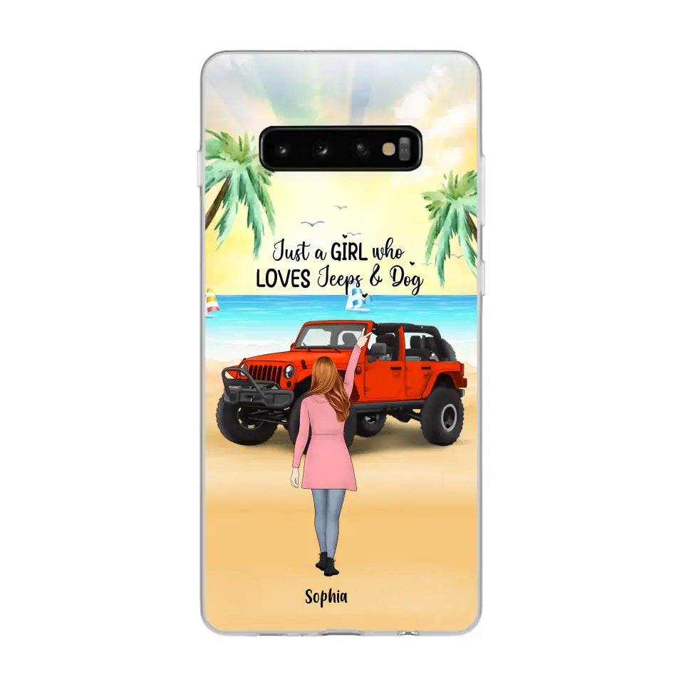 Custom Personalized Christmas Jeep Girl Phone Case - Girl With Upto 3 Dogs - Christmas Gift For Dogs Lover - Case For iPhone And Samsung