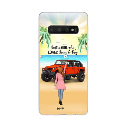 Custom Personalized Christmas Jeep Girl Phone Case - Girl With Upto 3 Dogs - Christmas Gift For Dogs Lover - Case For iPhone And Samsung