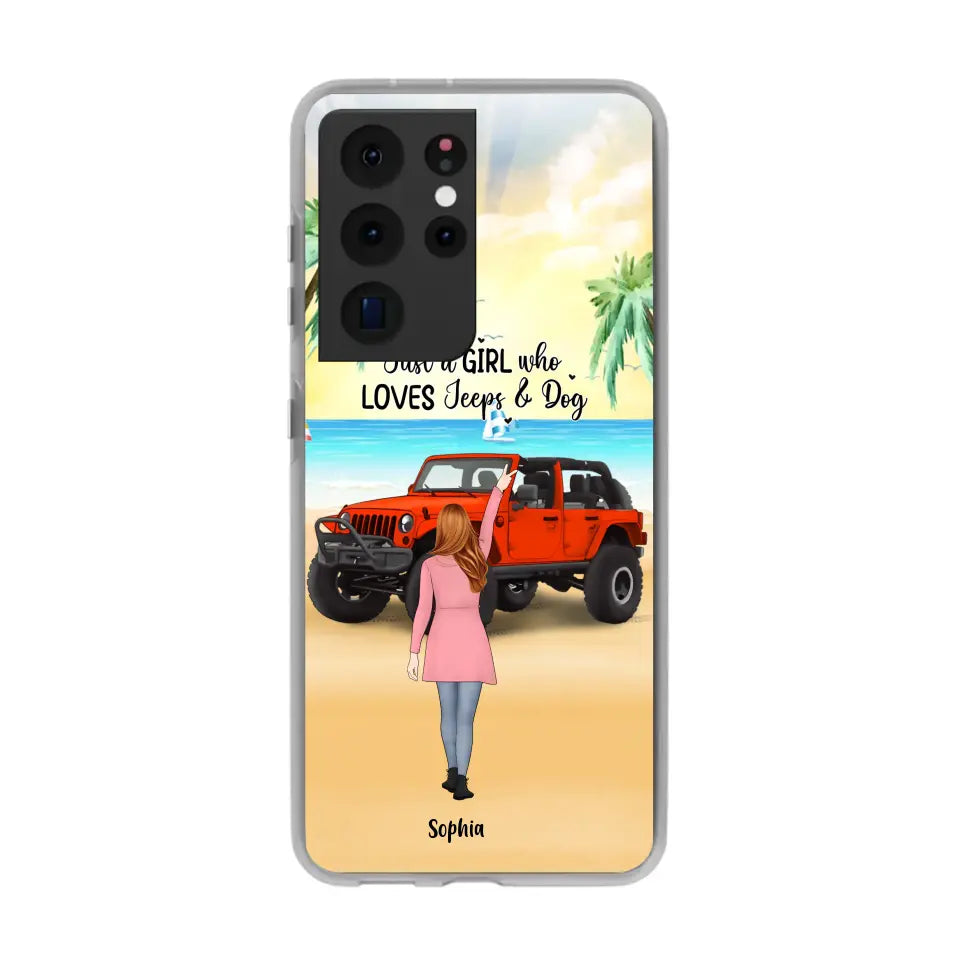 Custom Personalized Christmas Jeep Girl Phone Case - Girl With Upto 3 Dogs - Christmas Gift For Dogs Lover - Case For iPhone And Samsung