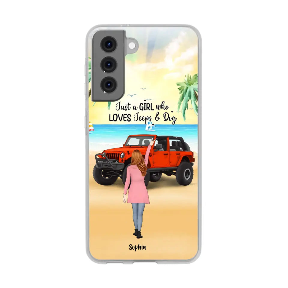 Custom Personalized Christmas Jeep Girl Phone Case - Girl With Upto 3 Dogs - Christmas Gift For Dogs Lover - Case For iPhone And Samsung