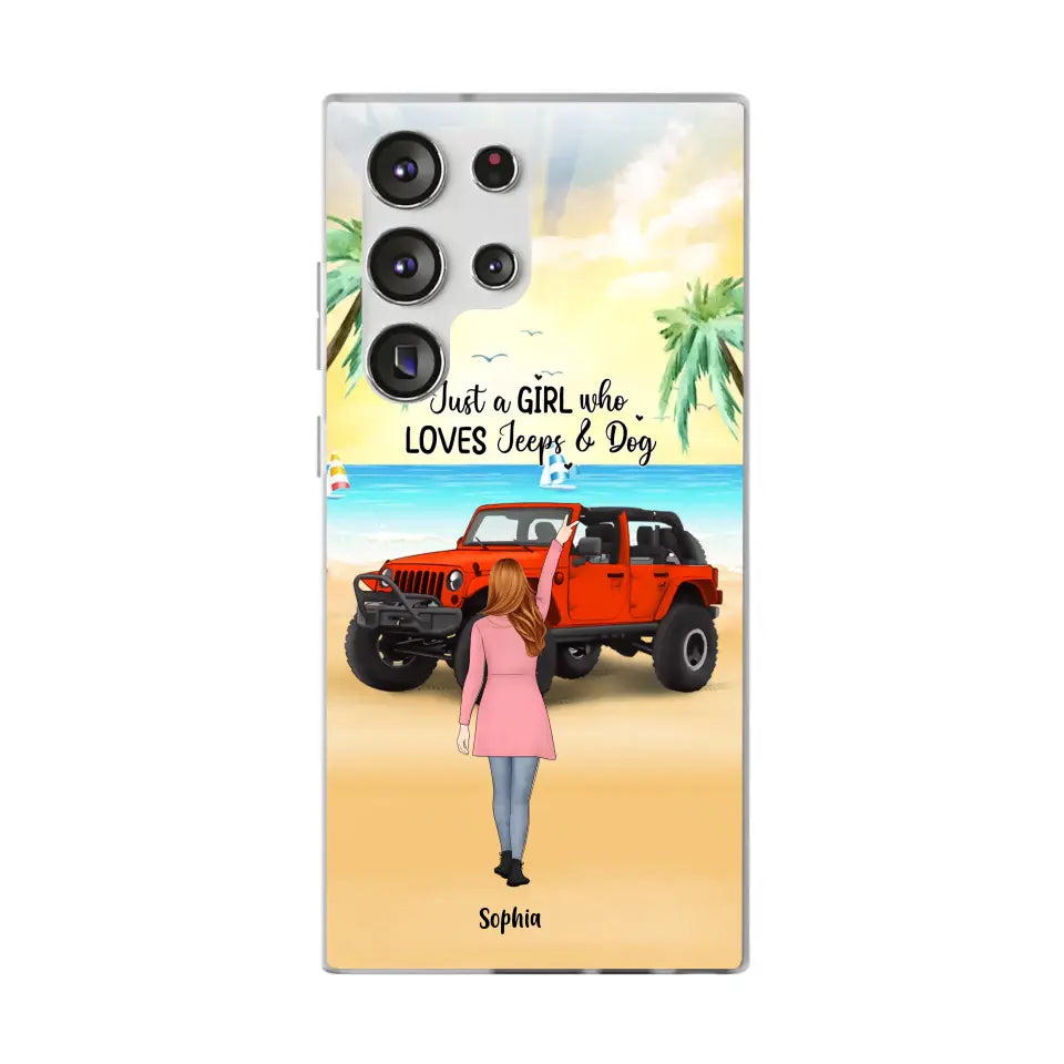 Custom Personalized Christmas Jeep Girl Phone Case - Girl With Upto 3 Dogs - Christmas Gift For Dogs Lover - Case For iPhone And Samsung