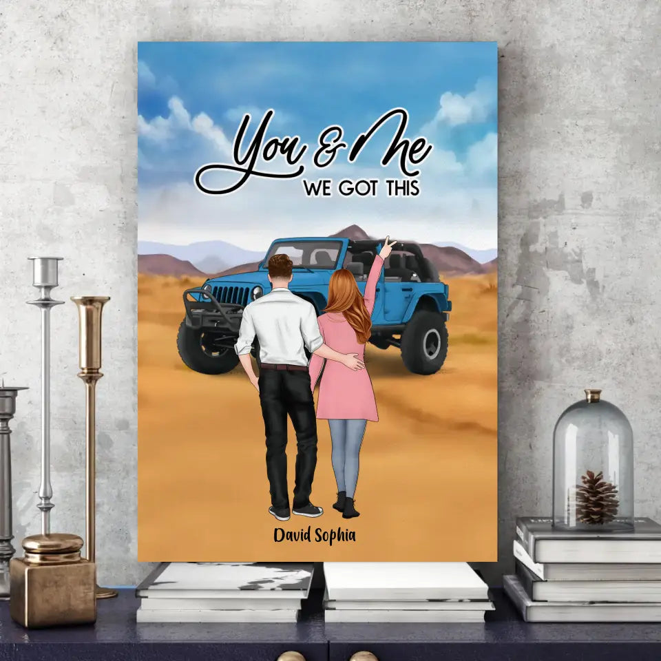 Custom Personalized Canvas  - Couple With Upto 2 Dogs- Gift Idea For Couple/ Dog Lover - Gift For Couple, Wife, Husband, Jeep Lover