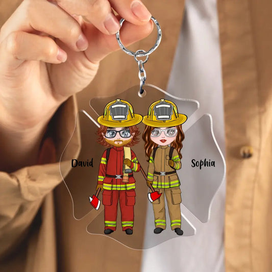 Personalized Gifts Custom Acrylic Keychain - Firefighter Couple Gift