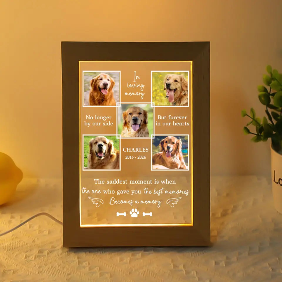 No Longer By Our Side But Forever In Our Hearts - Upload Image - Custom Photo Frame Lamp - Pet Memorial Gifts, Loss of Dog Sympathy Gift