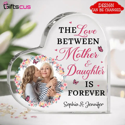 Personalized Acrylic Plaque - Mother & Daughter Will Always Connected By Heart Love Watercolor Flower - Personalized Heart Plaque - Gift for Mom