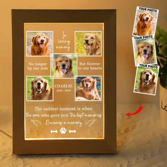 No Longer By Our Side But Forever In Our Hearts - Upload Image - Custom Photo Frame Lamp - Pet Memorial Gifts, Loss of Dog Sympathy Gift