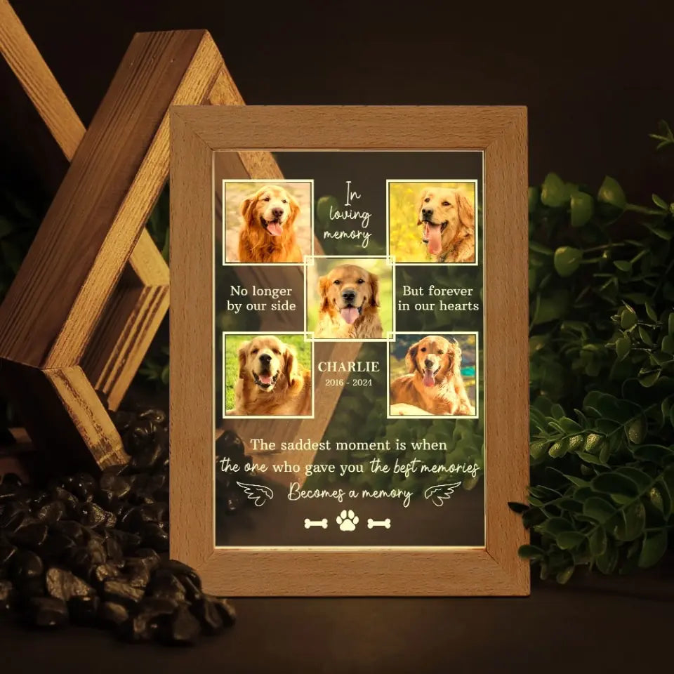 No Longer By Our Side But Forever In Our Hearts - Upload Image - Custom Photo Frame Lamp - Pet Memorial Gifts, Loss of Dog Sympathy Gift