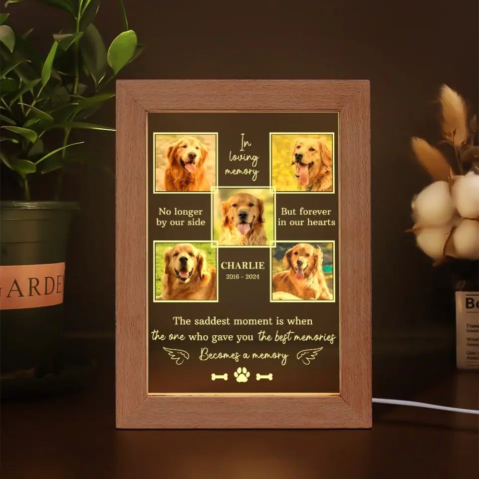 No Longer By Our Side But Forever In Our Hearts - Upload Image - Custom Photo Frame Lamp - Pet Memorial Gifts, Loss of Dog Sympathy Gift