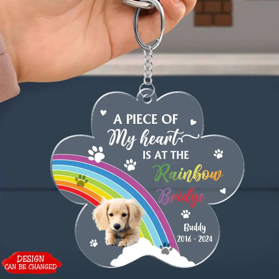 Custom Photo Dog Cat At The Rainbow Bridge - Christmas Keepsake, Memorial Gift For Pet Lovers - Personalized Custom Shaped Acrylic Keychain, Car ornament, Ornament