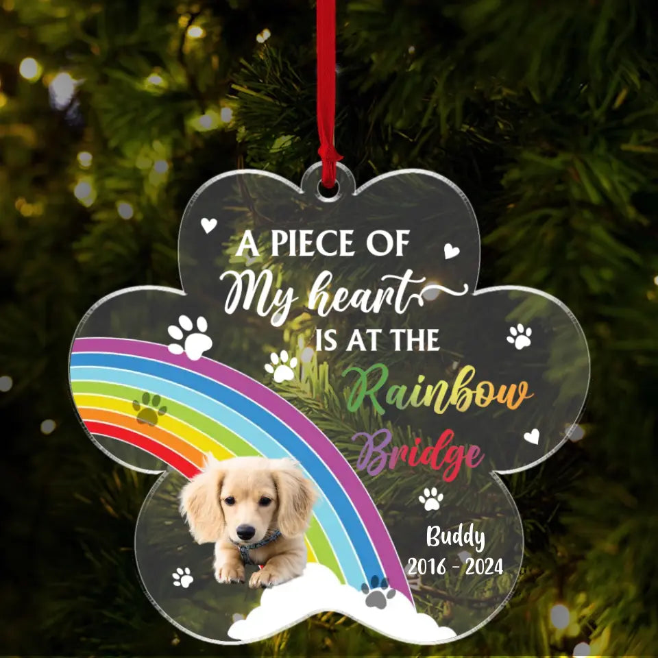 Custom Photo Dog Cat At The Rainbow Bridge - Christmas Keepsake, Memorial Gift For Pet Lovers - Personalized Custom Shaped Acrylic Keychain, Car ornament, Ornament