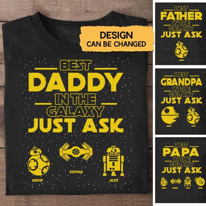 SW1- Best Father In The Galaxy with Kids Names - Personalized T shirt, Gift For Father, Dad, Mom, Daddy, Father’s Day, Mother's Day