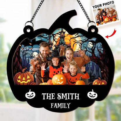 Family Halloween Decoration - Personalized Window Hanging Suncatcher Photo Ornament