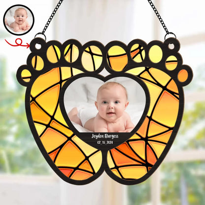 Baby Feet With Love Heart - Personalized Window Hanging Suncatcher Photo Ornament