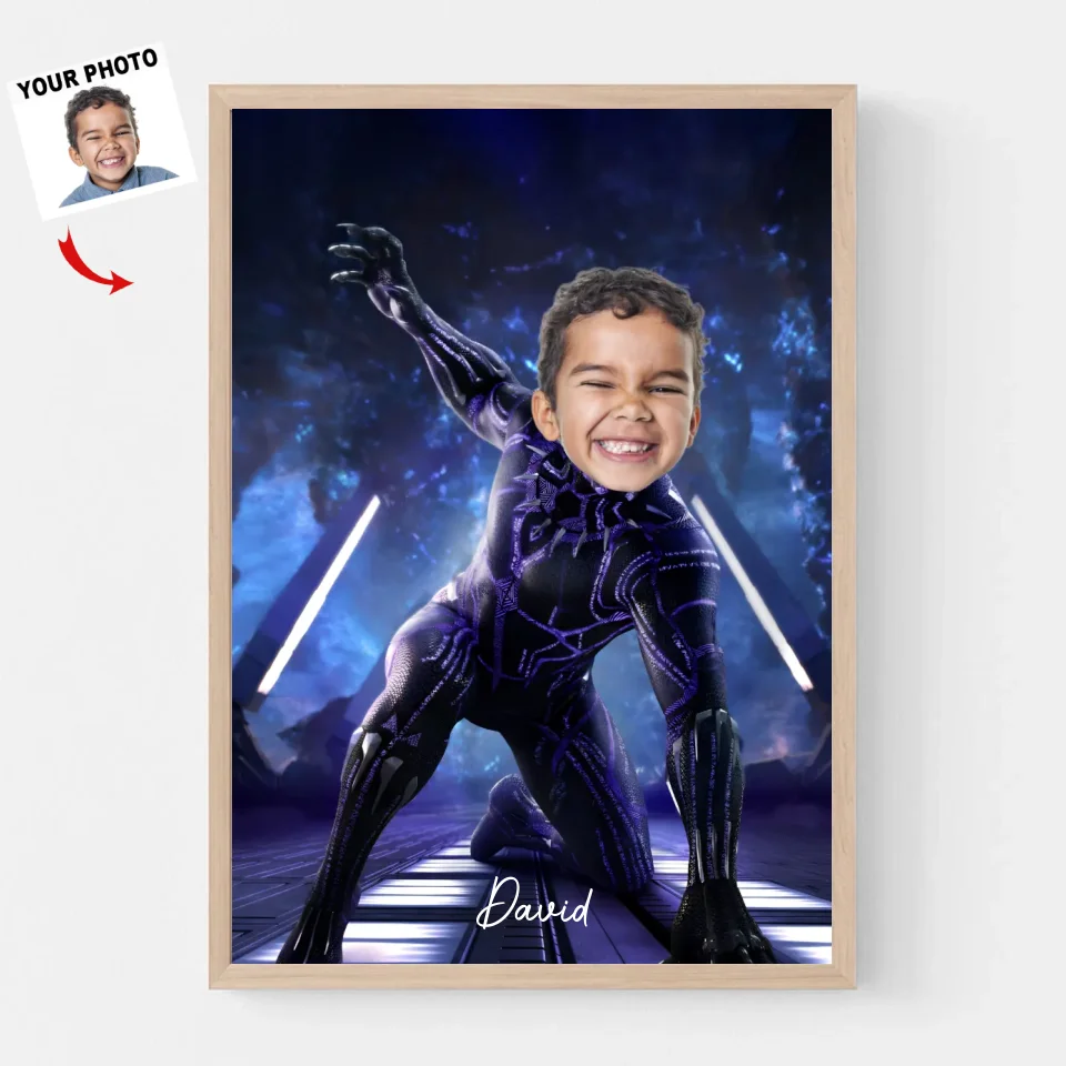 AV1- Black Panther- Personalized Canvas, Poster Custom Photo Upload - Gift For Kid