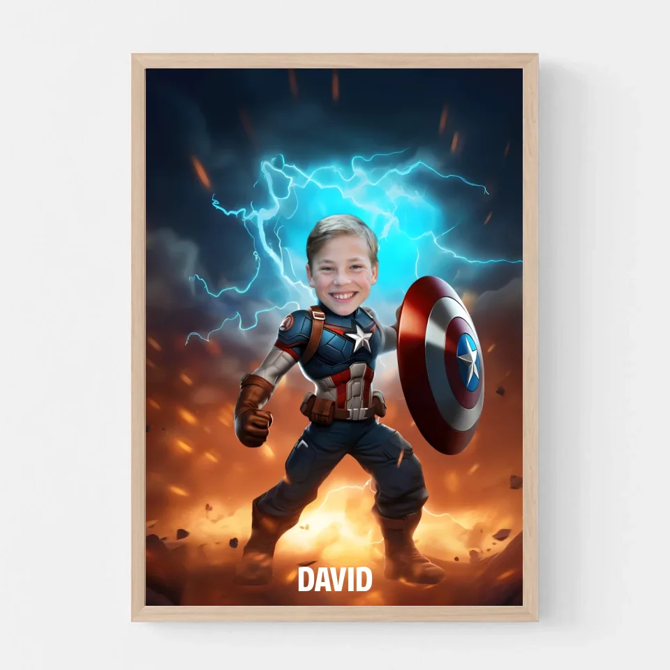 AV1- Captain America - Personalized Canvas, Poster , Blanket Custom Photo Upload - Gift For Kid