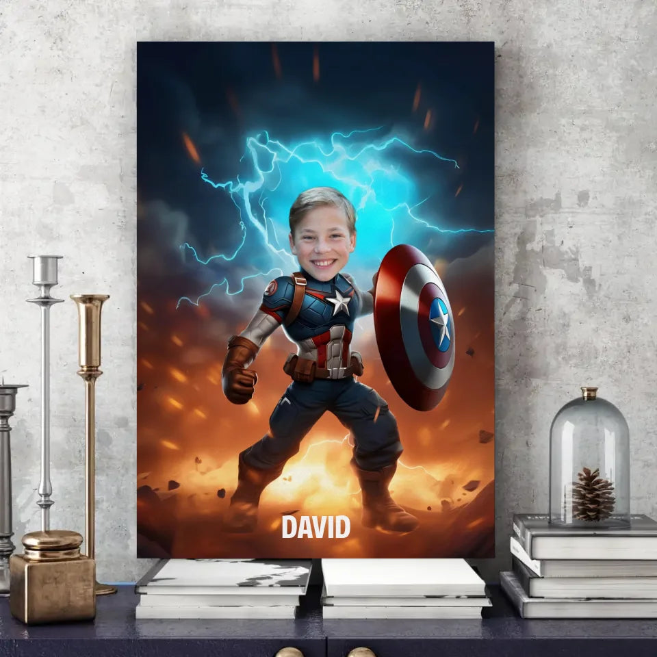 AV1- Captain America - Personalized Canvas, Poster , Blanket Custom Photo Upload - Gift For Kid