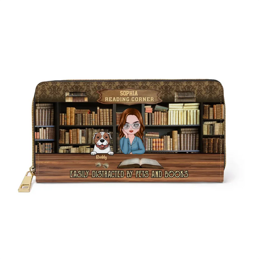 Reading Corner- Reading Gift - Personalized Leather Long Wallet- Loving Gift For Book Lovers, Bookworm