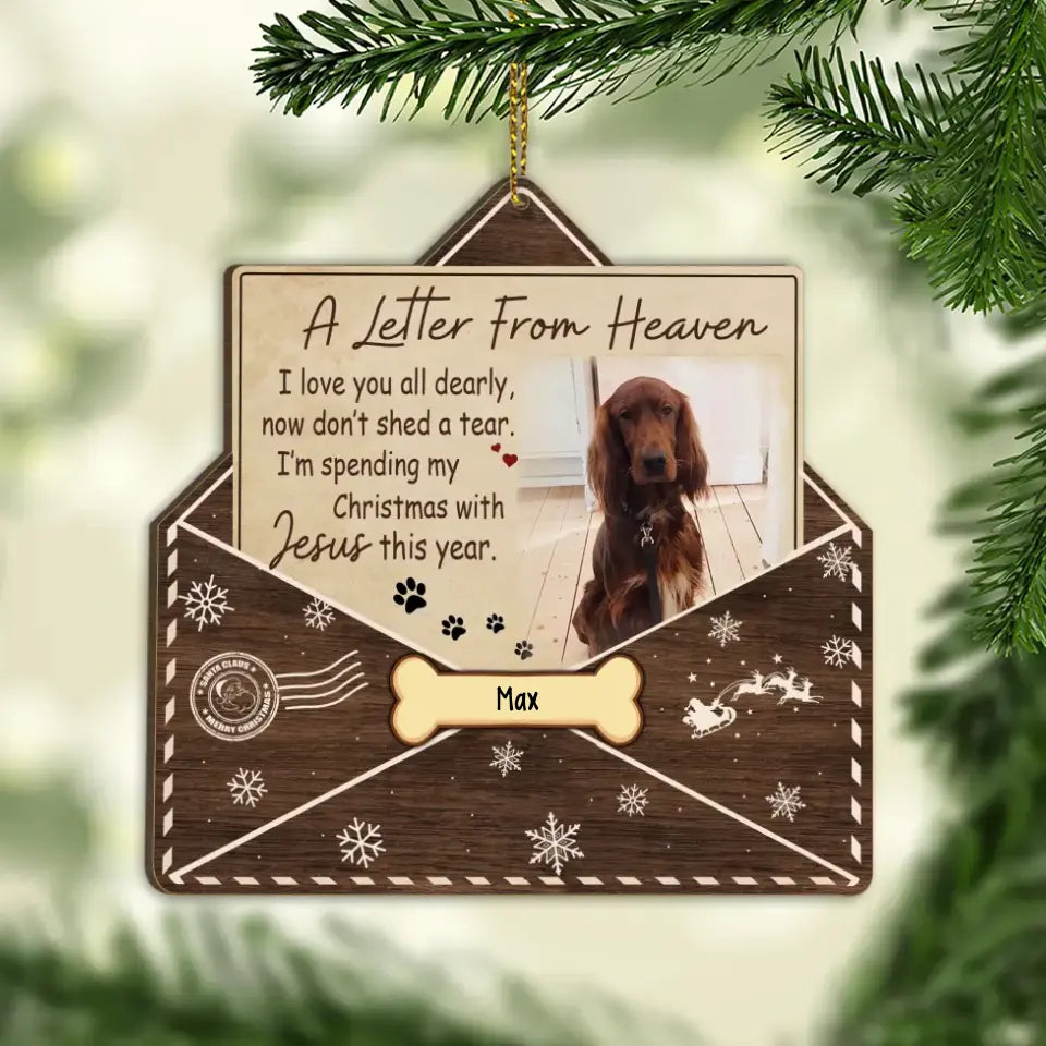 A Heaven Letter Memorial  - Personalized Photo Upload Gifts Custom Wood Christmas Ornament For Pet Lovers