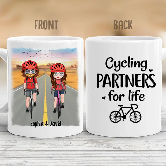Cycling Partners For Life - Personalized Gifts Custom Guitar Mug For Family For Couples, Cycling Lovers